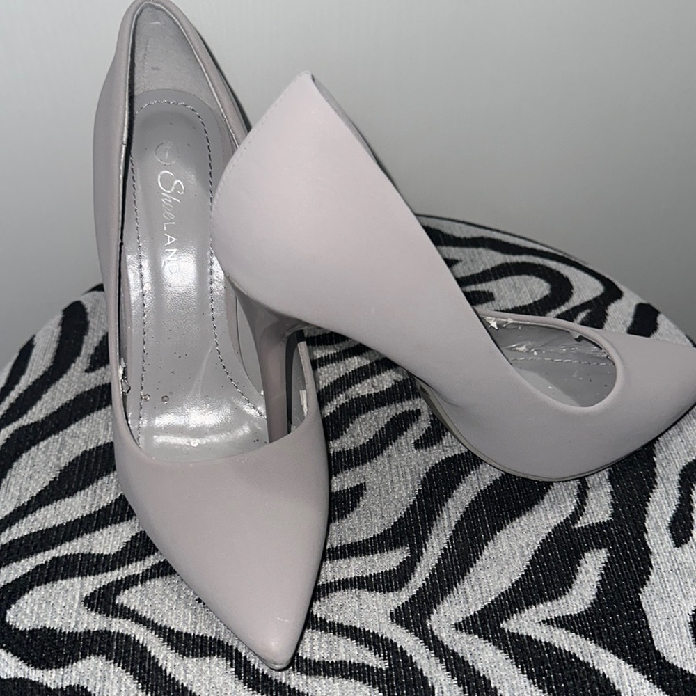 Gray suede pumps
